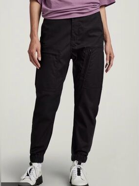 G-Star Dark Black Chino Cargo Boyfriend Tie Ankle Cuffs Pant Size 27 NWT